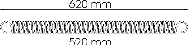 Schéma d'un ressort, 620 mm hors tout, 520 mm entre crochets